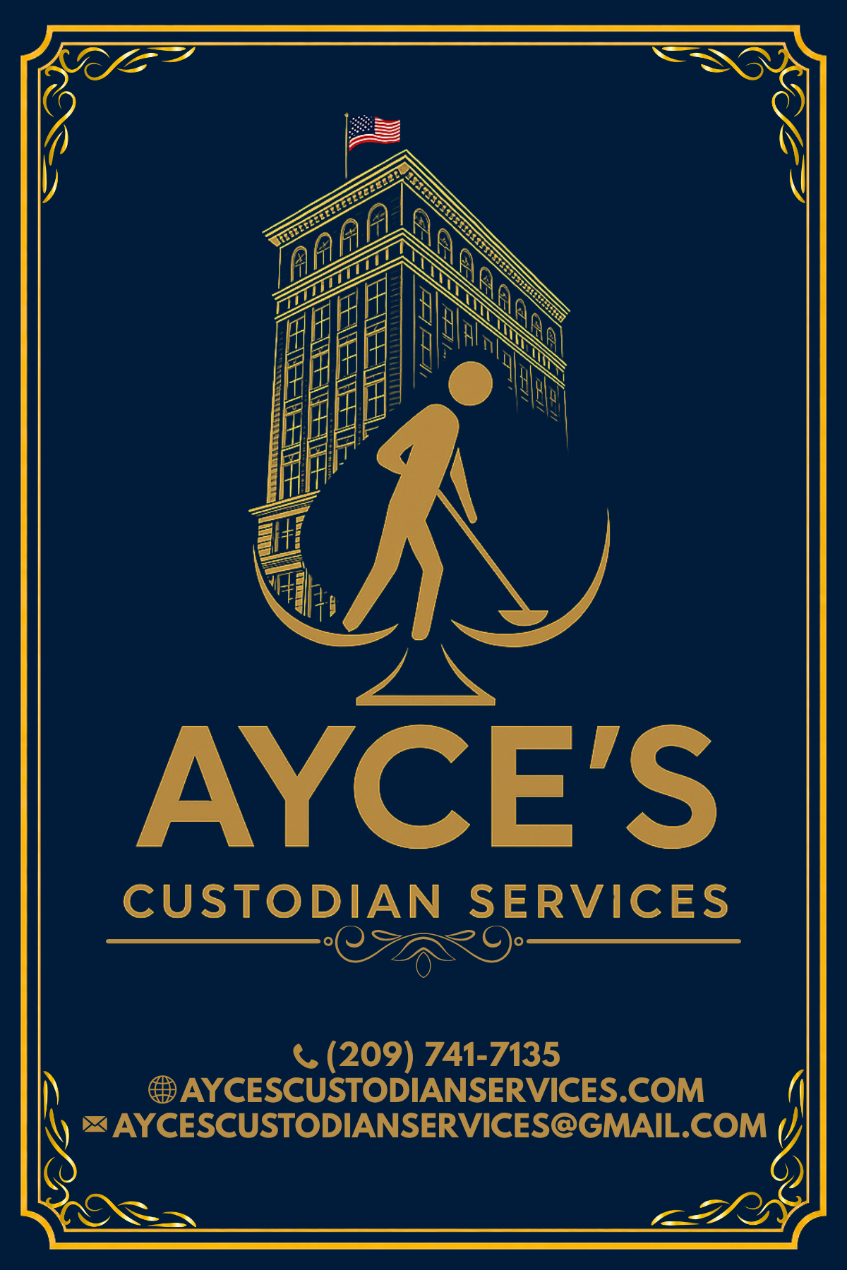 Front of Ayce's Custodian Services business card